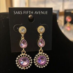 Saks Fifth Avenue white and Purple Crystal Earrings